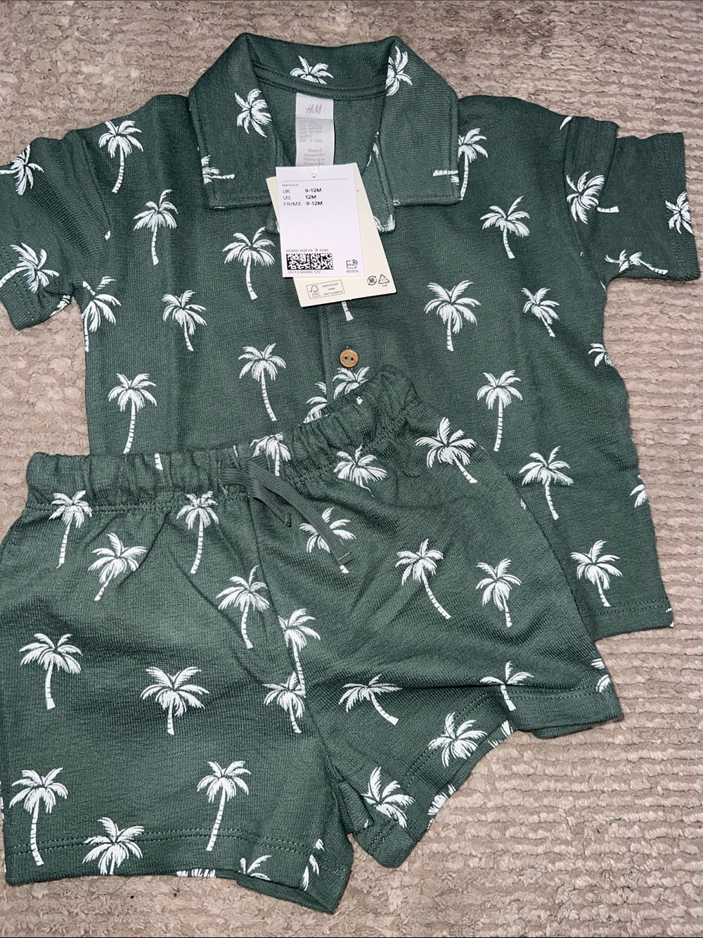 H&M Boys Green Palm-Print Short Pajama Set